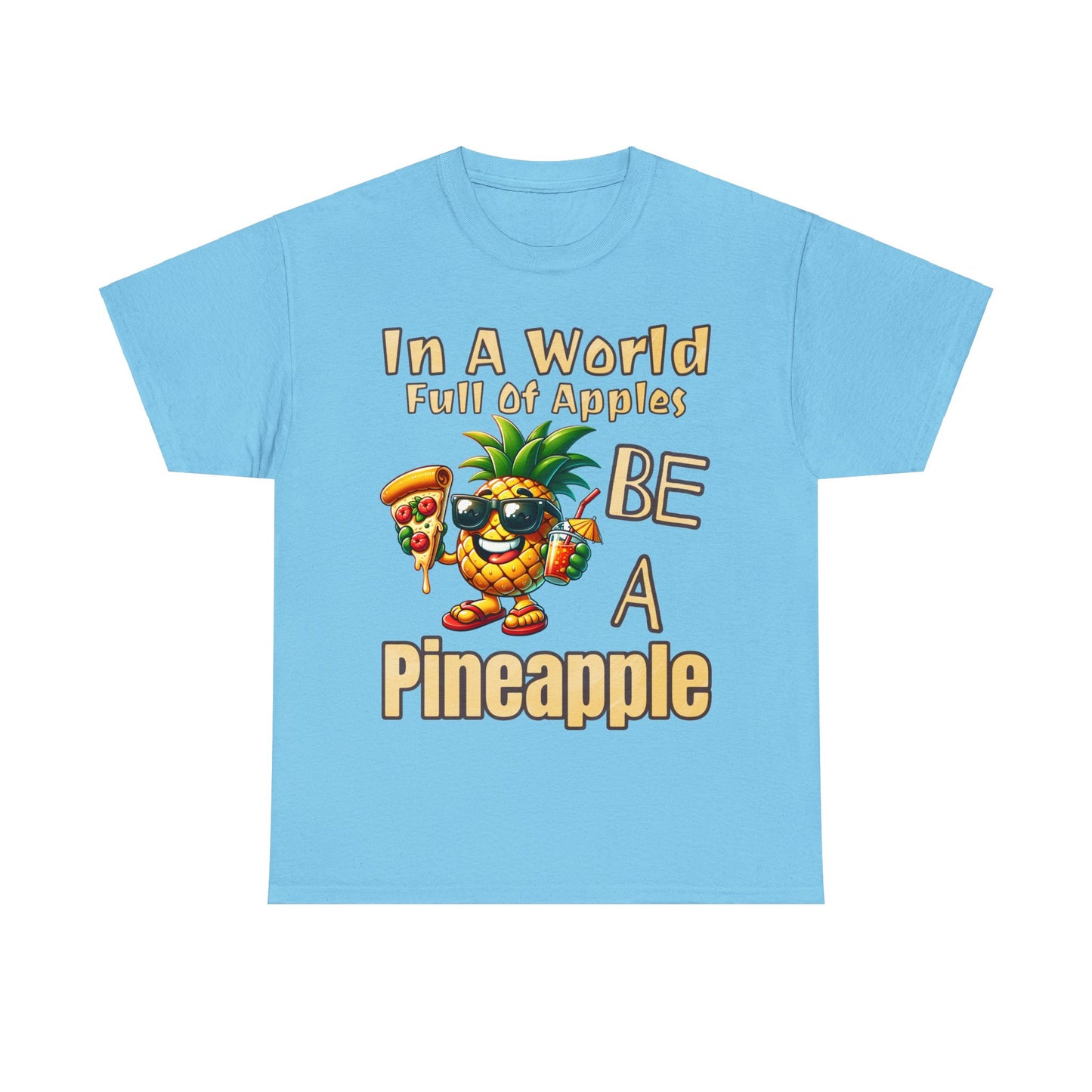 Cool Pineapple With Pizza Slice & Cocktail Unisex Heavy Cotton Tee