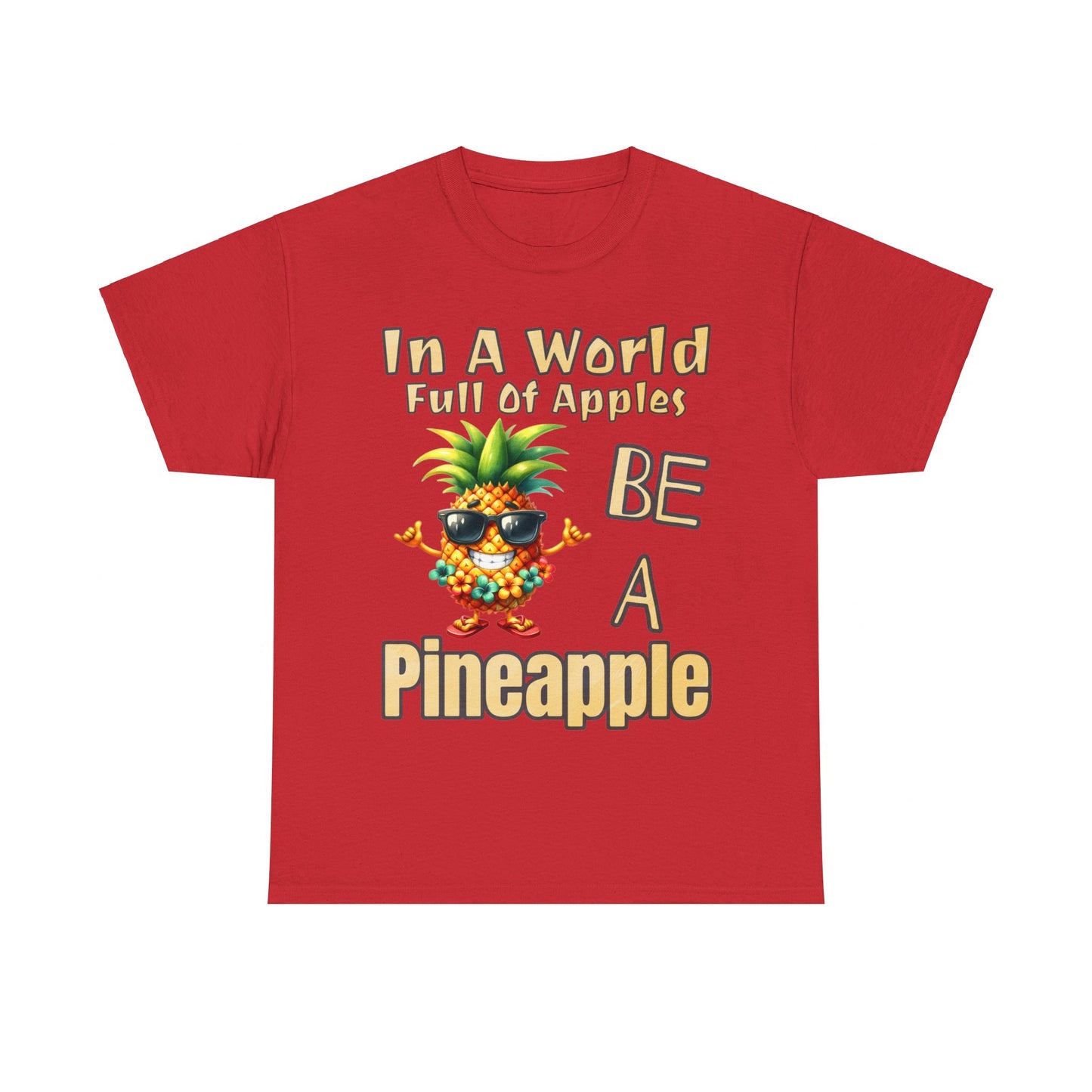 Cool Pineapple Wearing Sunglasses and flower Unisex Heavy Cotton Tee