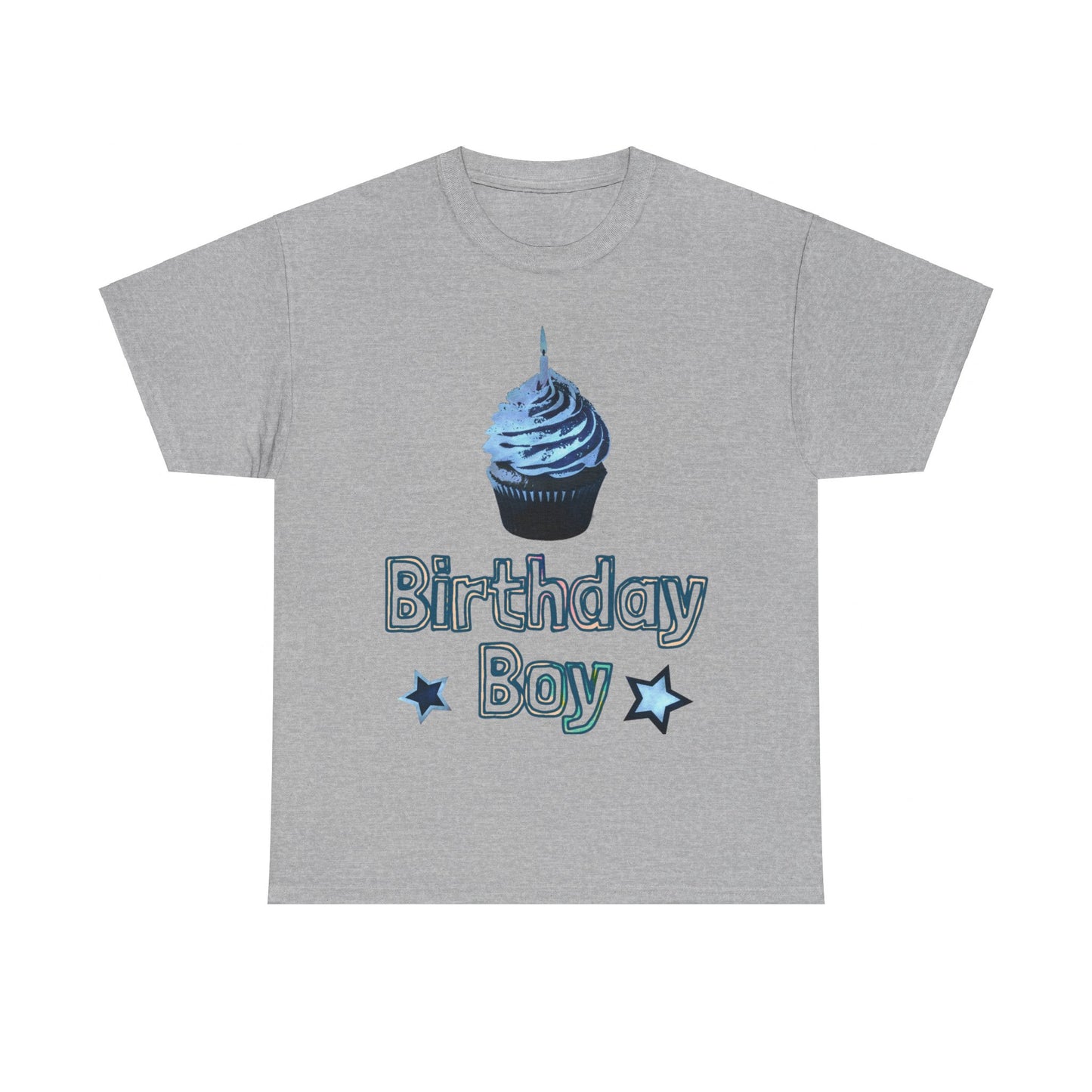 Birthday Boy Cupcake Blue Faded Design Unisex Heavy Cotton Tee