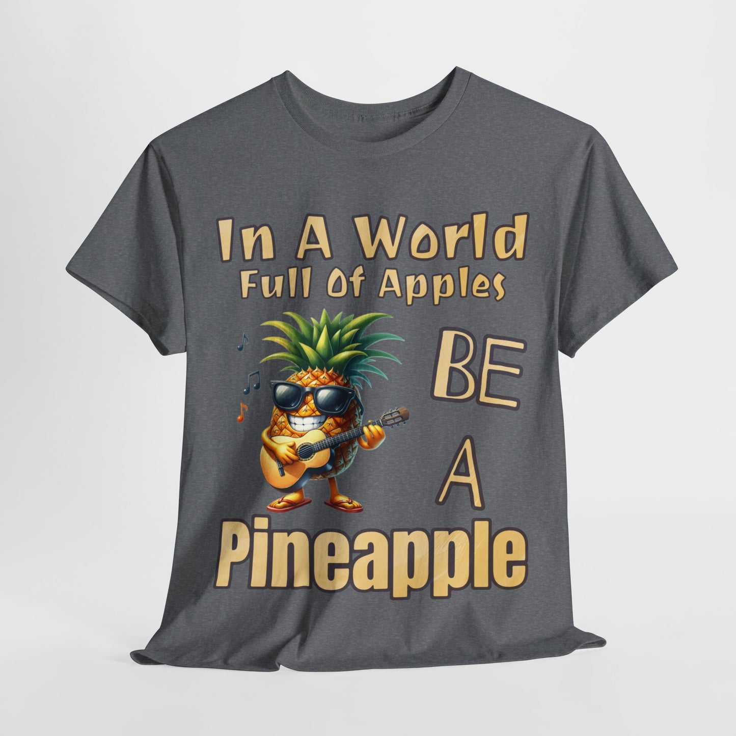 Cool Pineapple Playing Guitar Unisex Heavy Cotton Tee