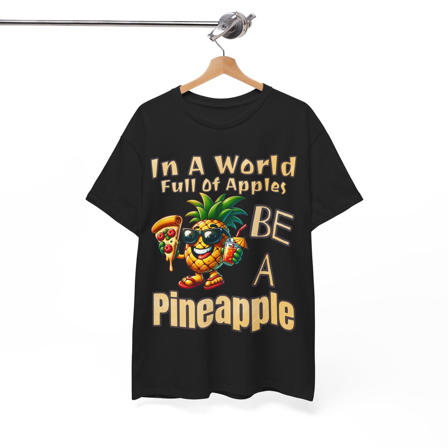 Cool Pineapple With Pizza Slice & Cocktail Unisex Heavy Cotton Tee