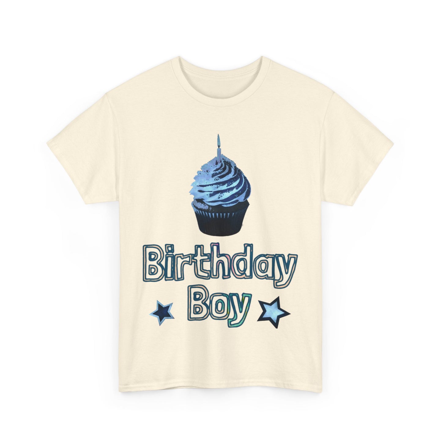 Birthday Boy Cupcake Blue Faded Design Unisex Heavy Cotton Tee