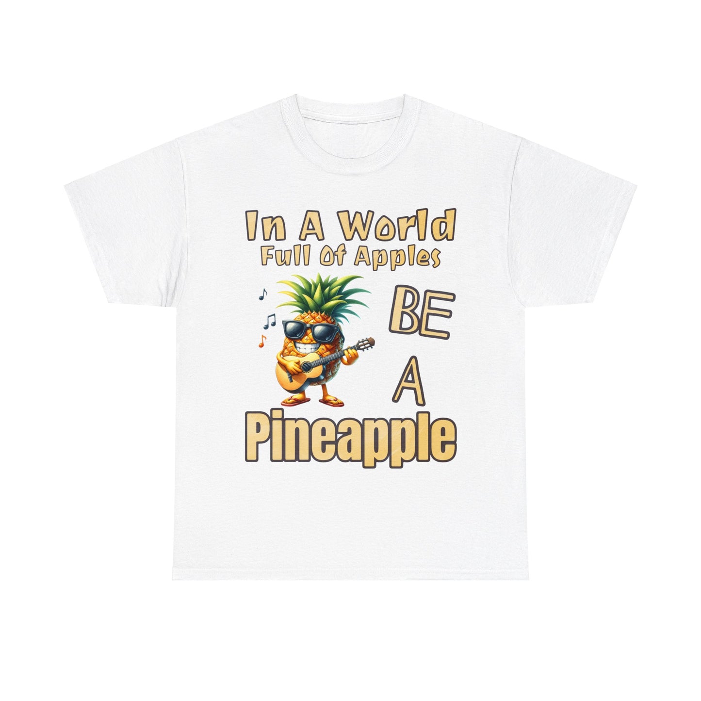 Cool Pineapple Playing Guitar Unisex Heavy Cotton Tee