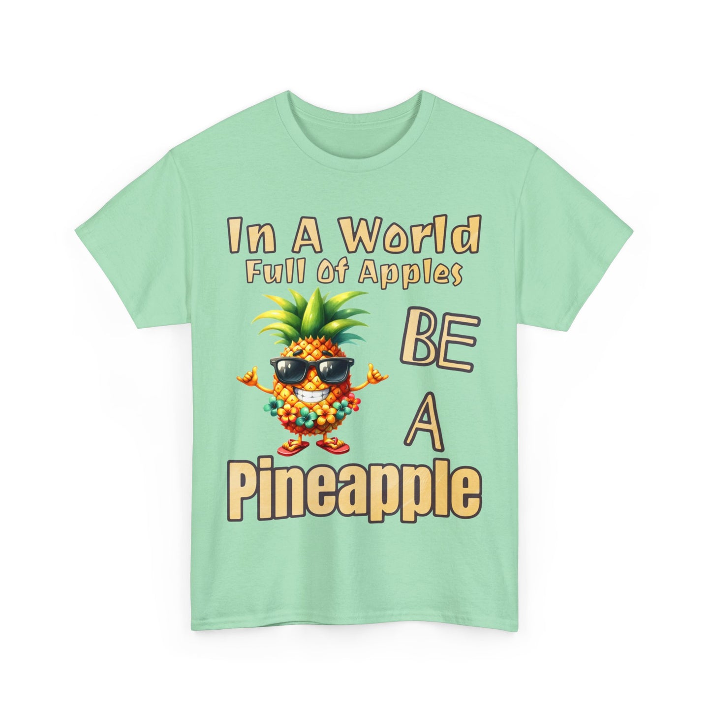 Cool Pineapple Wearing Sunglasses and flower Unisex Heavy Cotton Tee