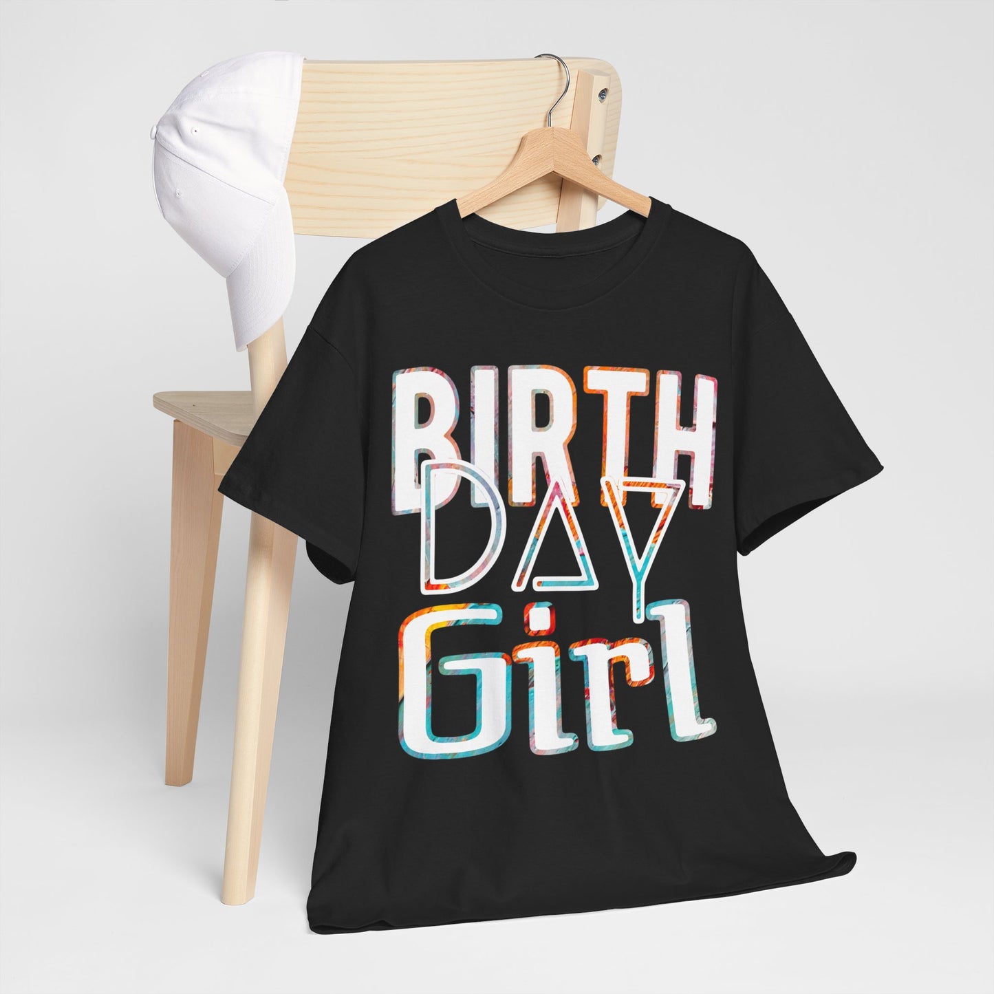 Birthday Girl White And Multicoloured Pattern Unisex Heavy Cotton Tee