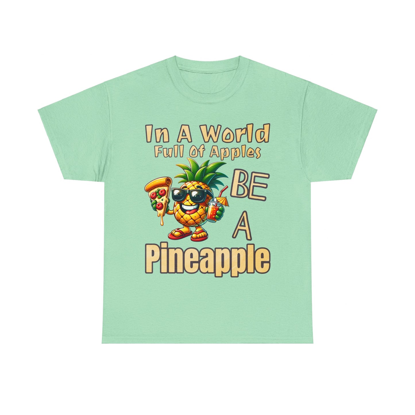 Cool Pineapple With Pizza Slice & Cocktail Unisex Heavy Cotton Tee