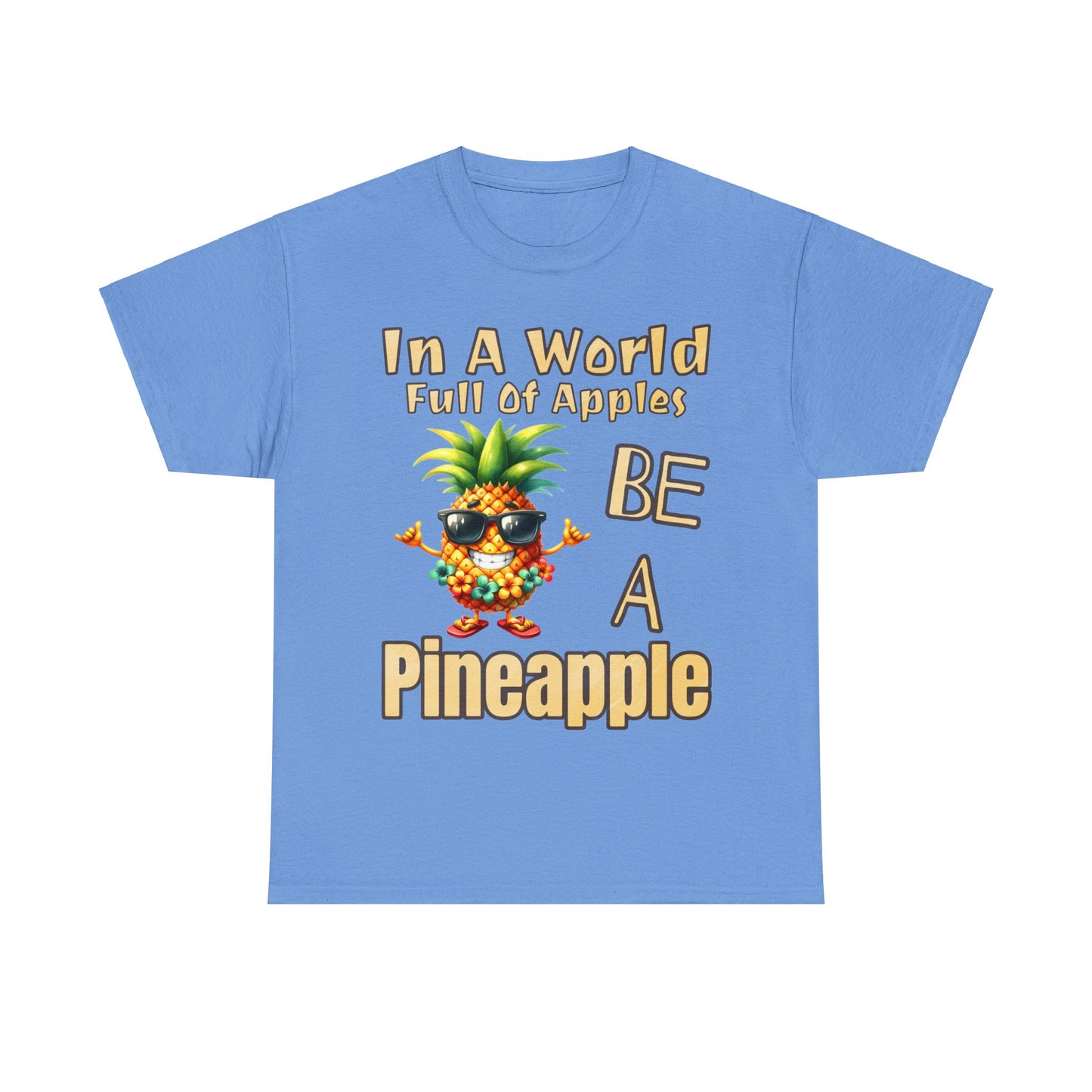 Cool Pineapple Wearing Sunglasses and flower Unisex Heavy Cotton Tee