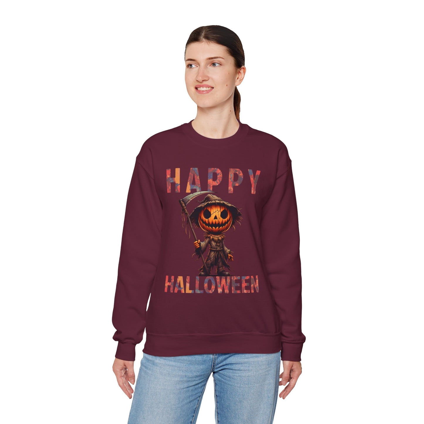 Pumpkin Grim Reaper Scary Creepy Happy Halloween Sweatshirt