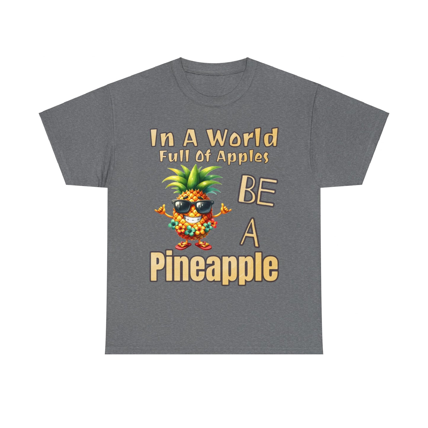 Cool Pineapple Wearing Sunglasses and flower Unisex Heavy Cotton Tee