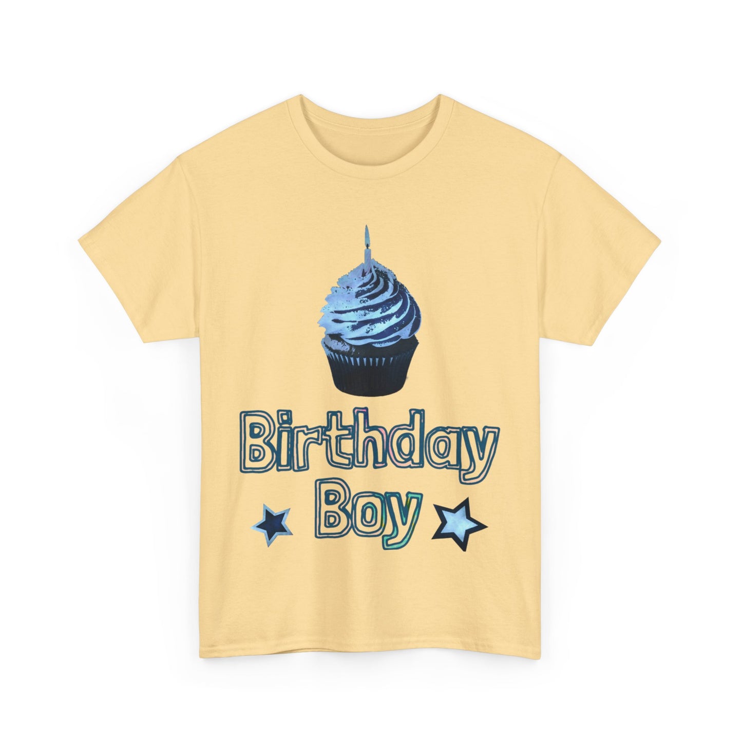 Birthday Boy Cupcake Blue Faded Design Unisex Heavy Cotton Tee