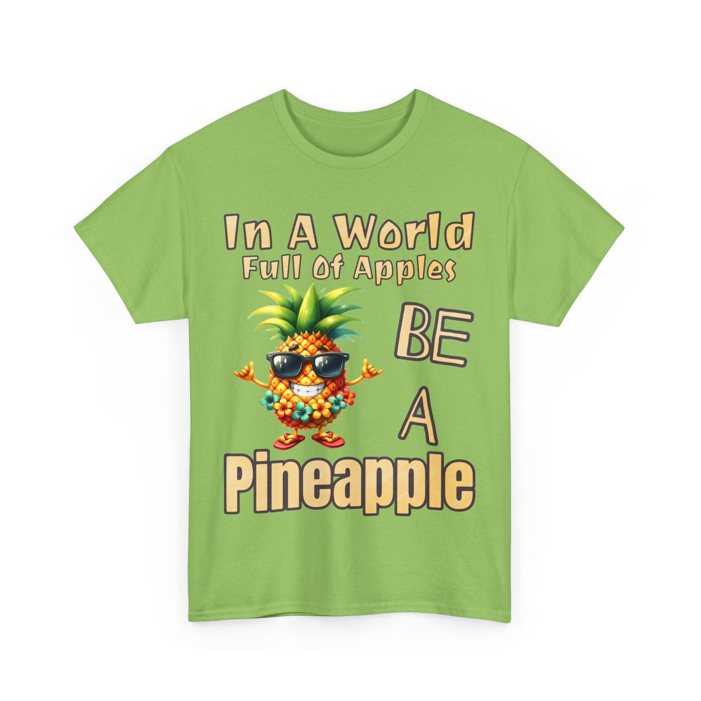 Cool Pineapple Wearing Sunglasses and flower Unisex Heavy Cotton Tee