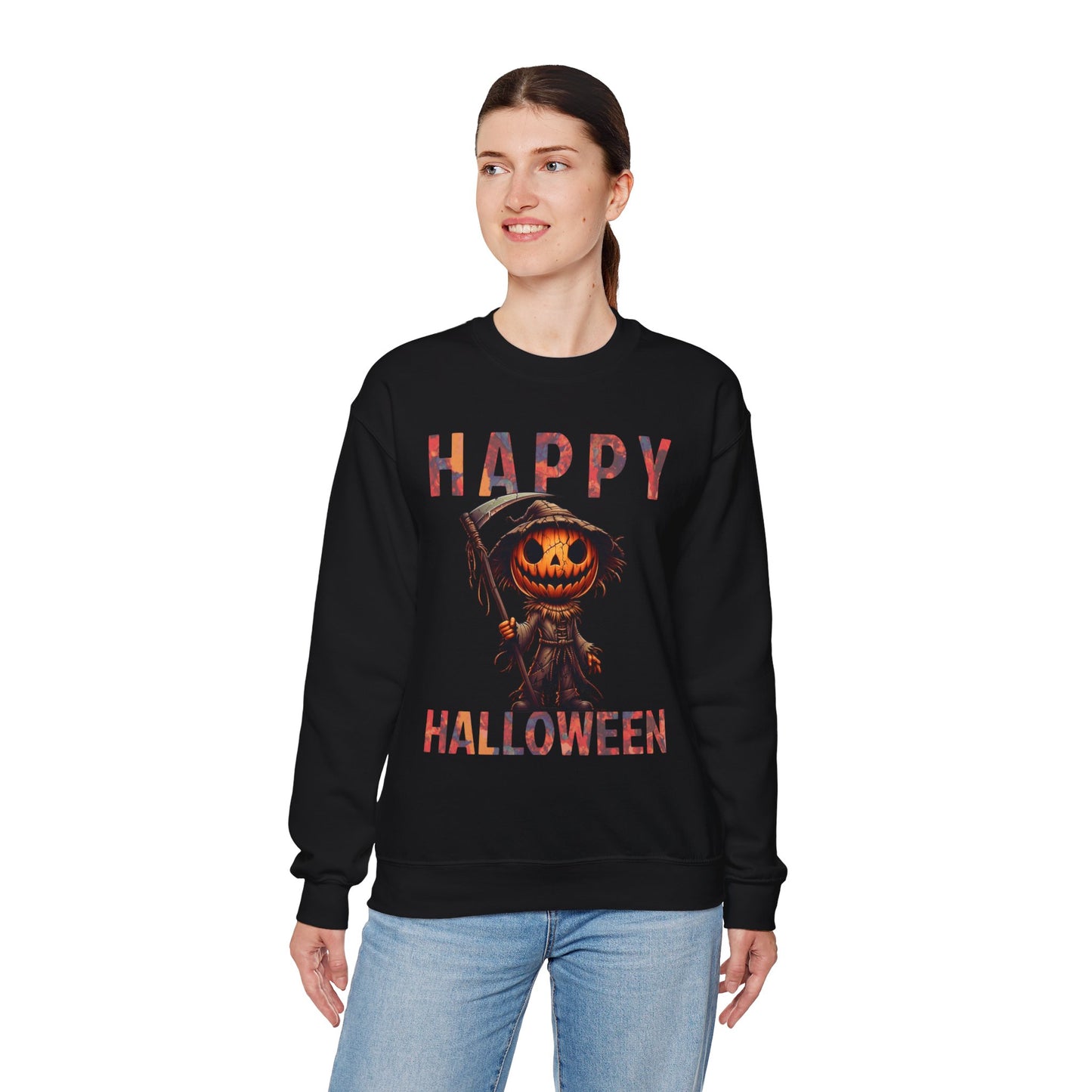 Pumpkin Grim Reaper Scary Creepy Happy Halloween Sweatshirt