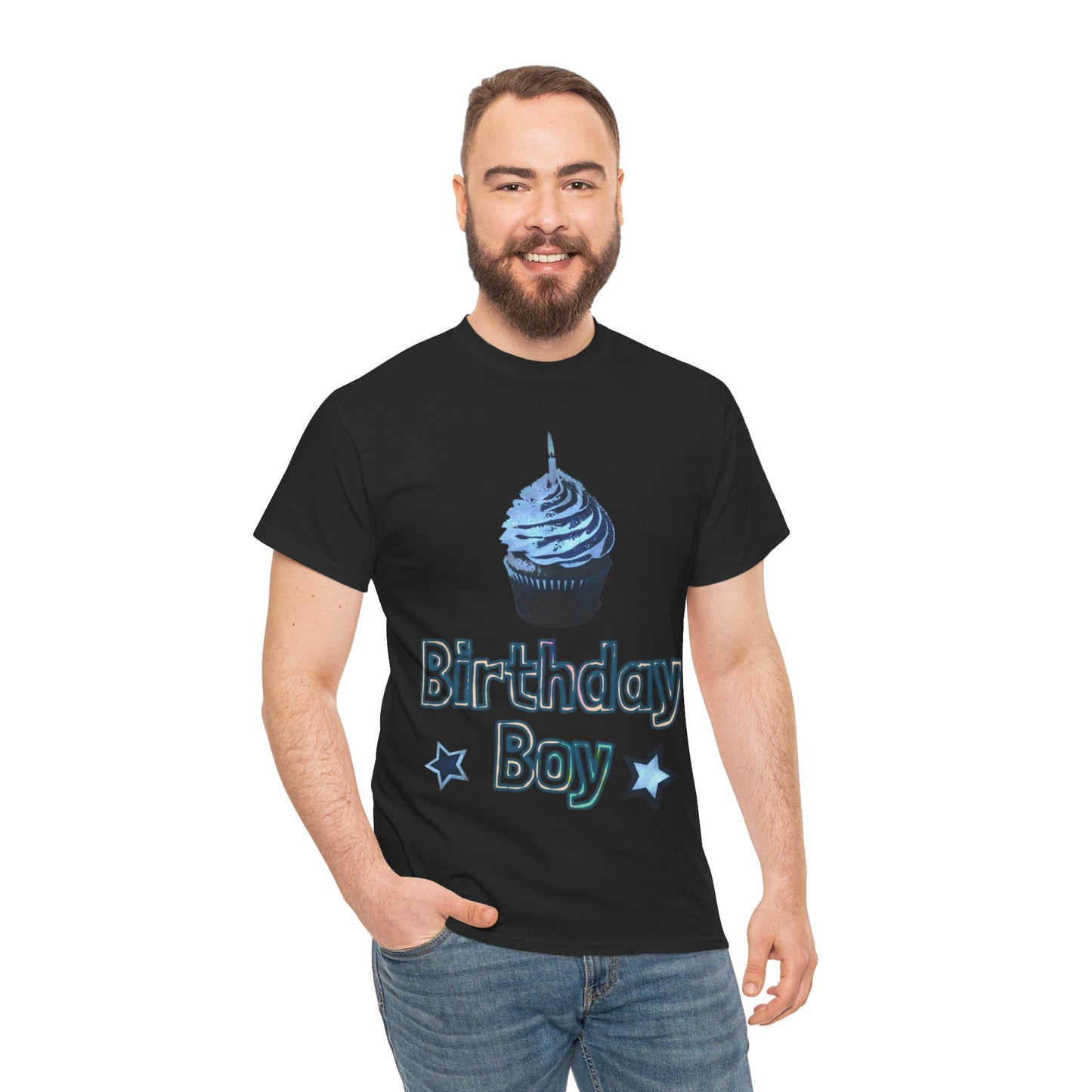 Birthday Boy Cupcake Blue Faded Design Unisex Heavy Cotton Tee