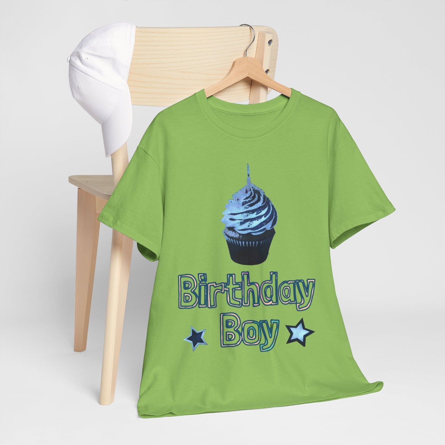 Birthday Boy Cupcake Blue Faded Design Unisex Heavy Cotton Tee