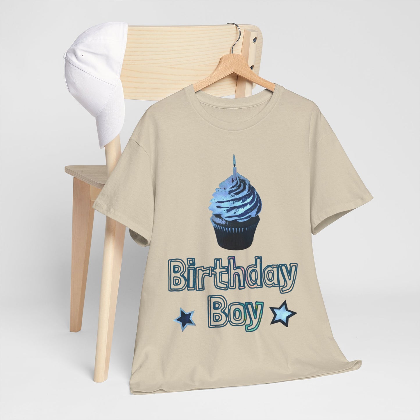 Birthday Boy Cupcake Blue Faded Design Unisex Heavy Cotton Tee