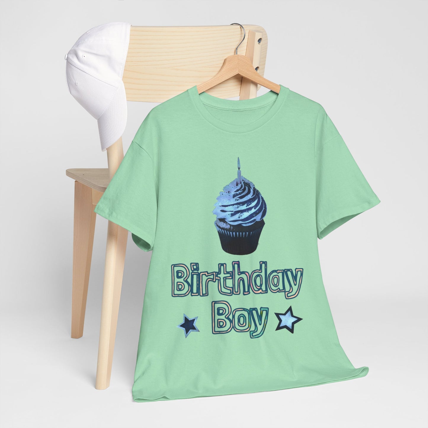 Birthday Boy Cupcake Blue Faded Design Unisex Heavy Cotton Tee