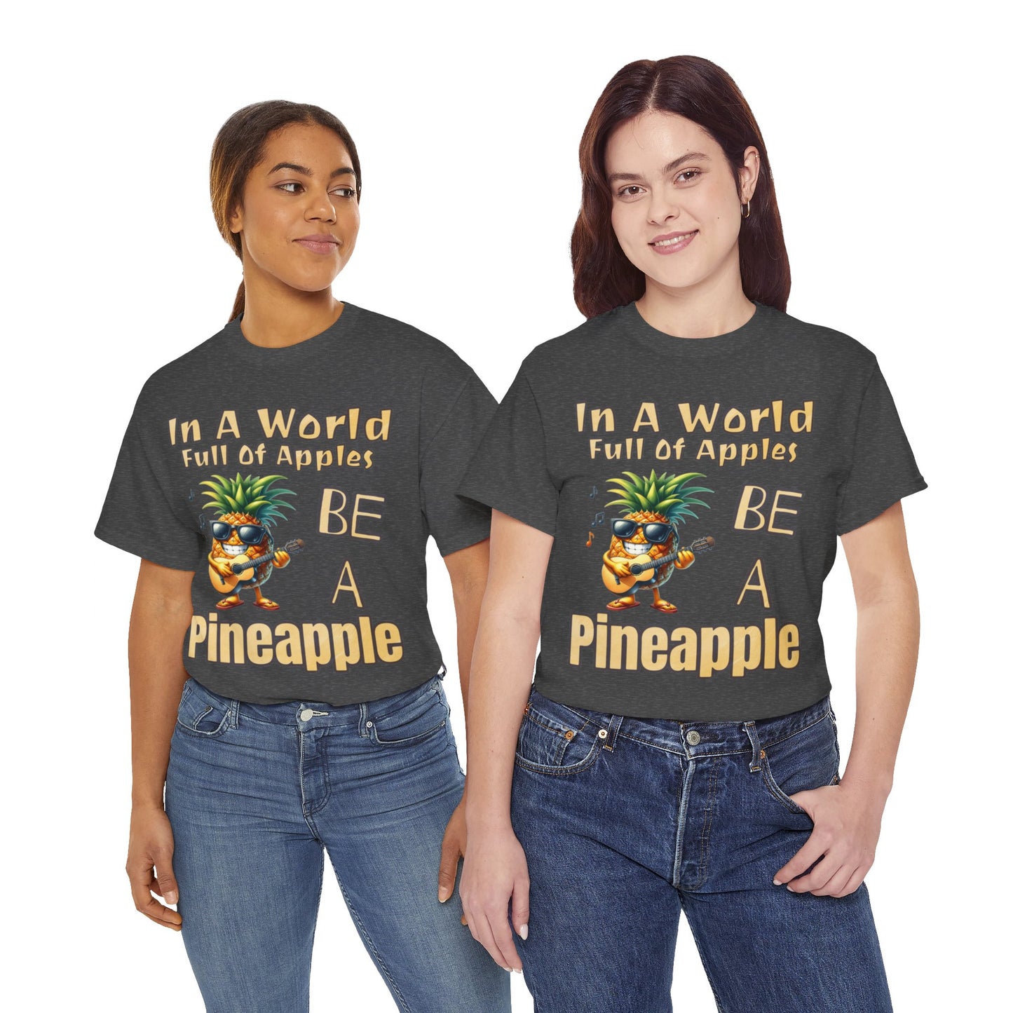 Cool Pineapple Playing Guitar Unisex Heavy Cotton Tee