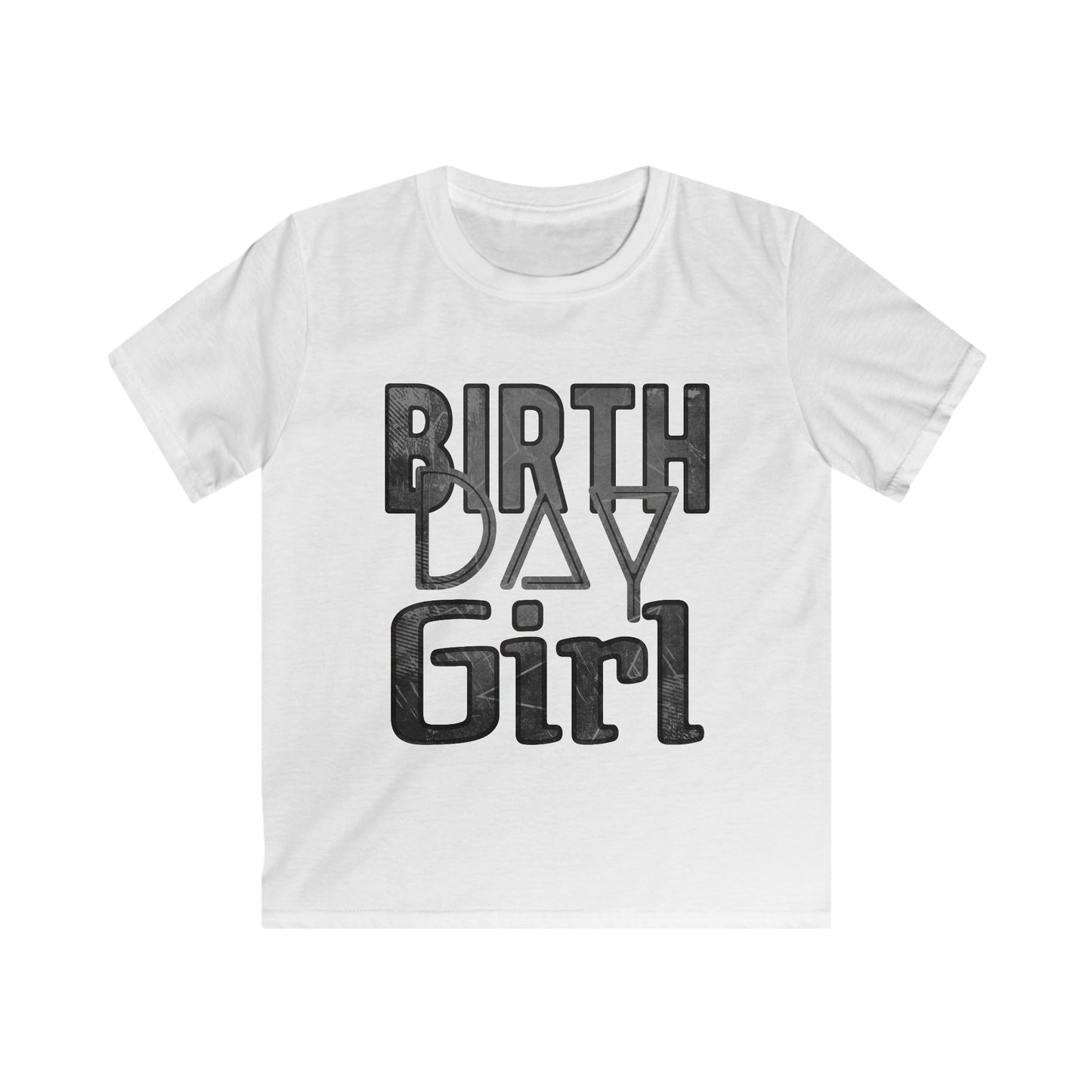 Birthday Girl Dark Grey Grunge Look Kids Softstyle Tee