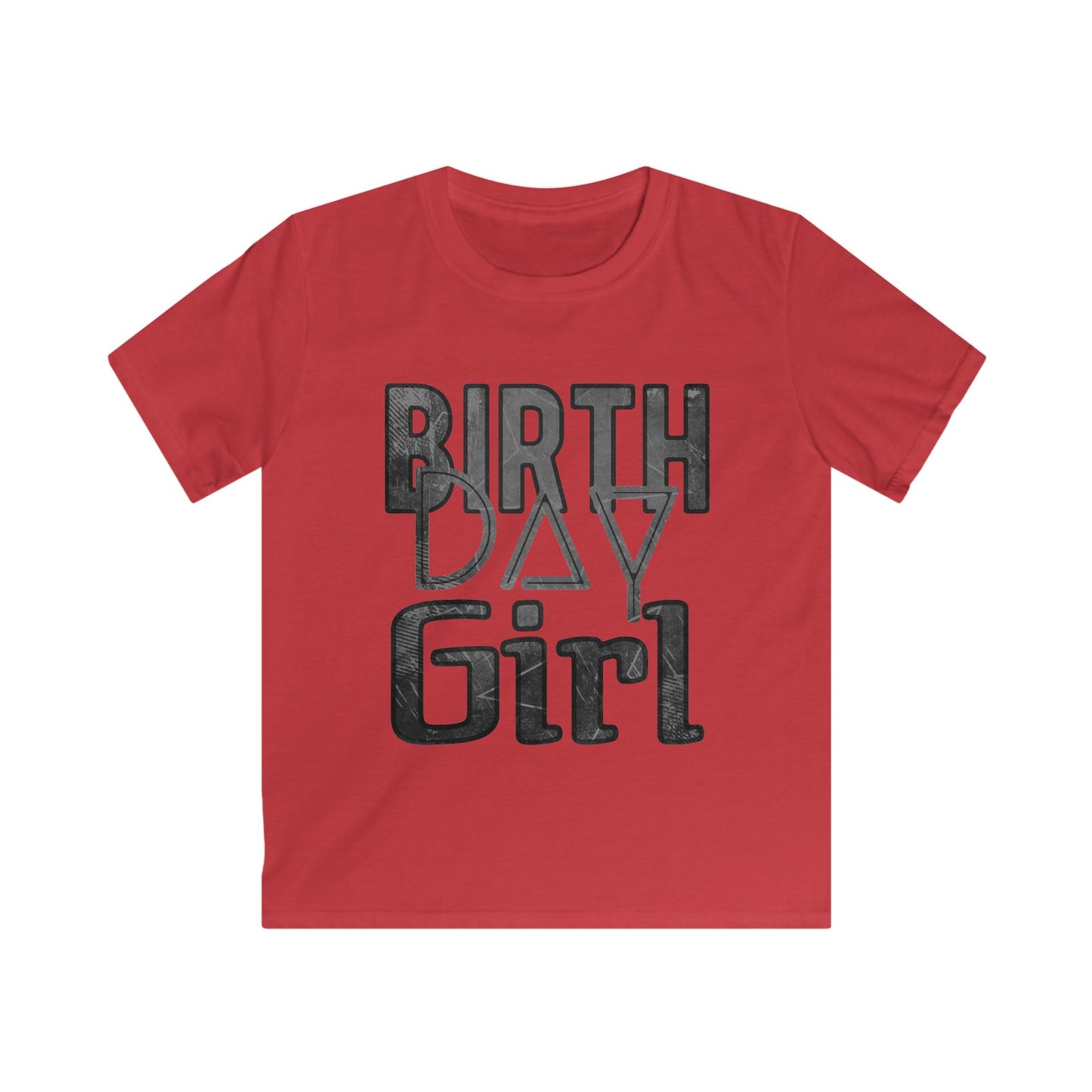 Birthday Girl Dark Grey Grunge Look Kids Softstyle Tee