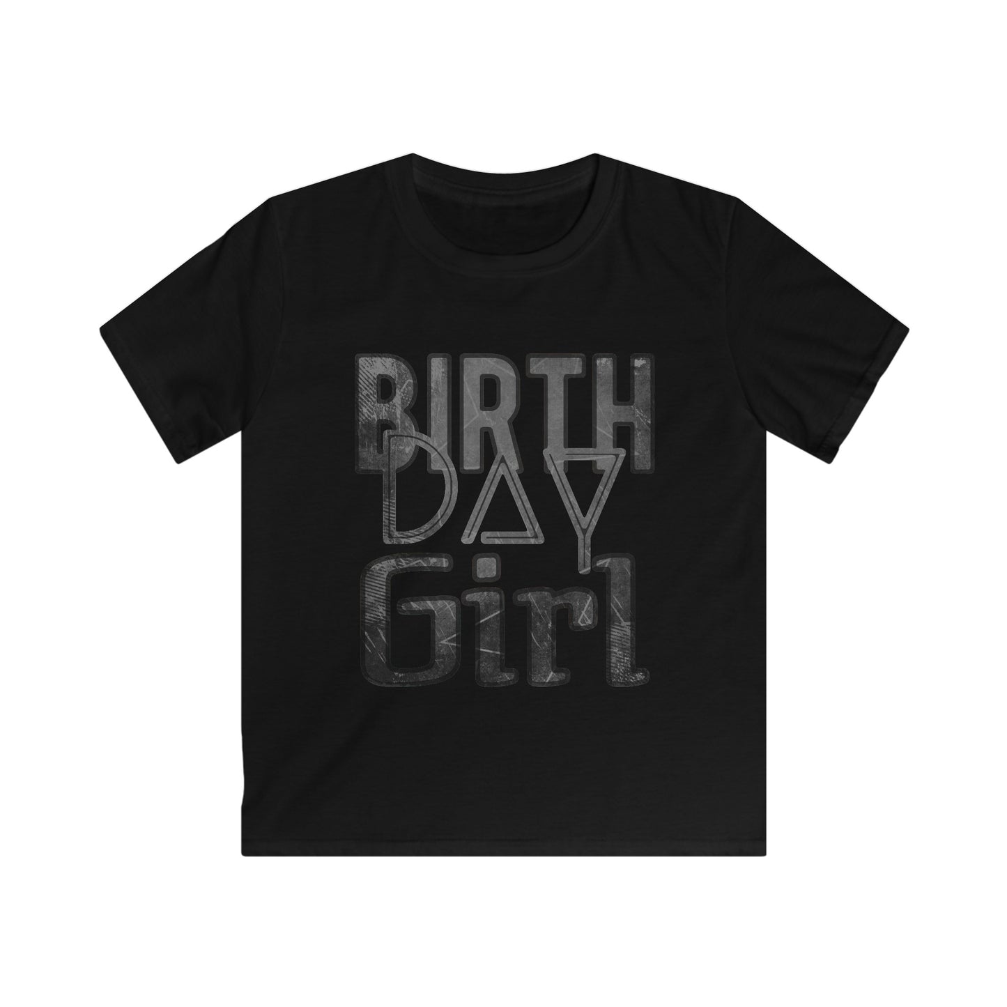 Birthday Girl Dark Grey Grunge Look Kids Softstyle Tee