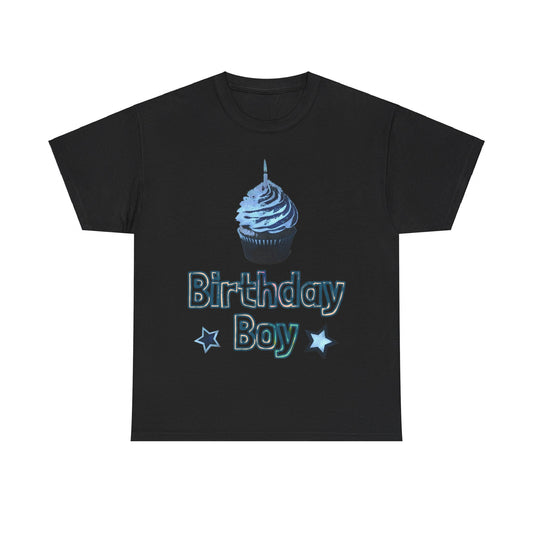 Birthday Boy Cupcake Blue Faded Design Unisex Heavy Cotton Tee