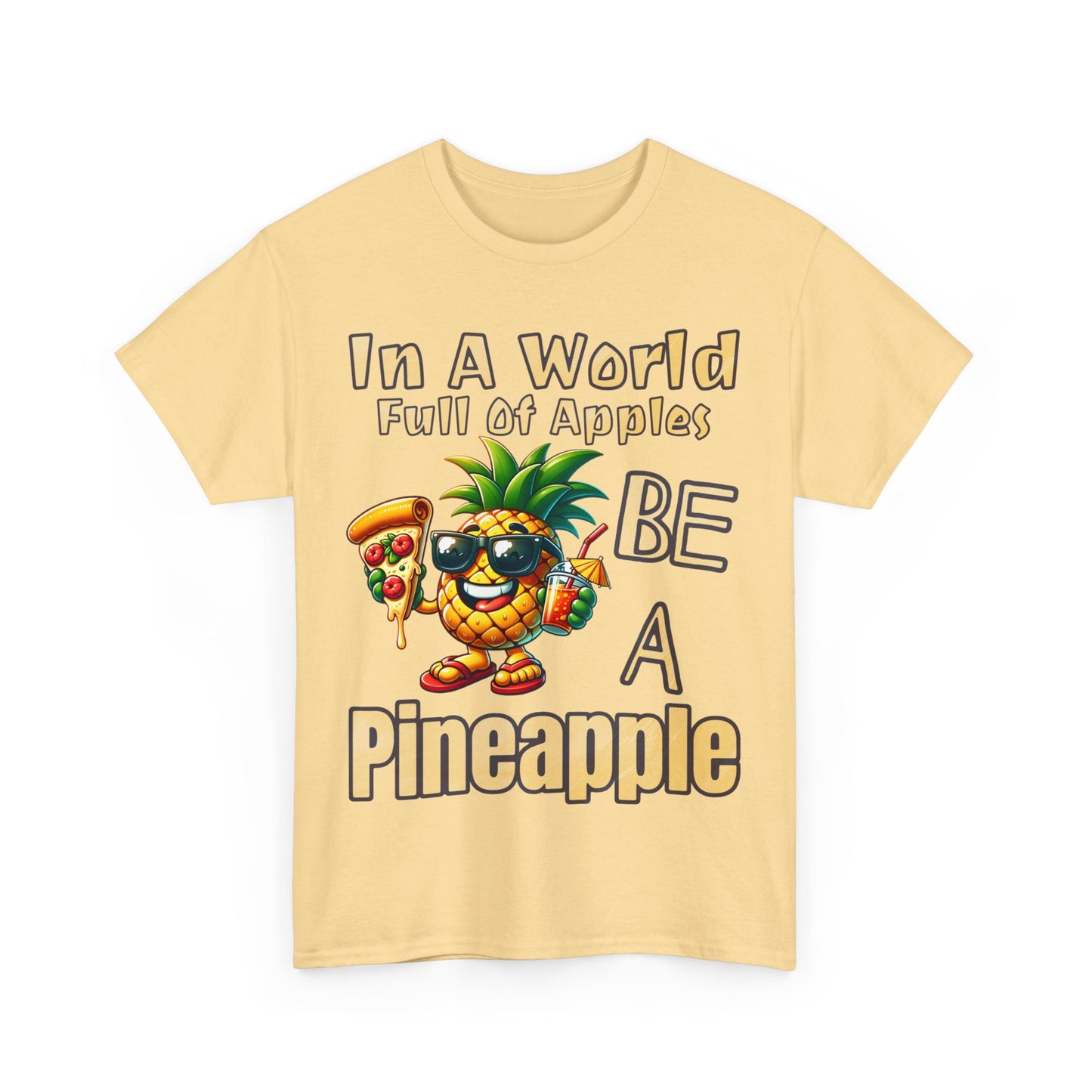 Cool Pineapple With Pizza Slice & Cocktail Unisex Heavy Cotton Tee