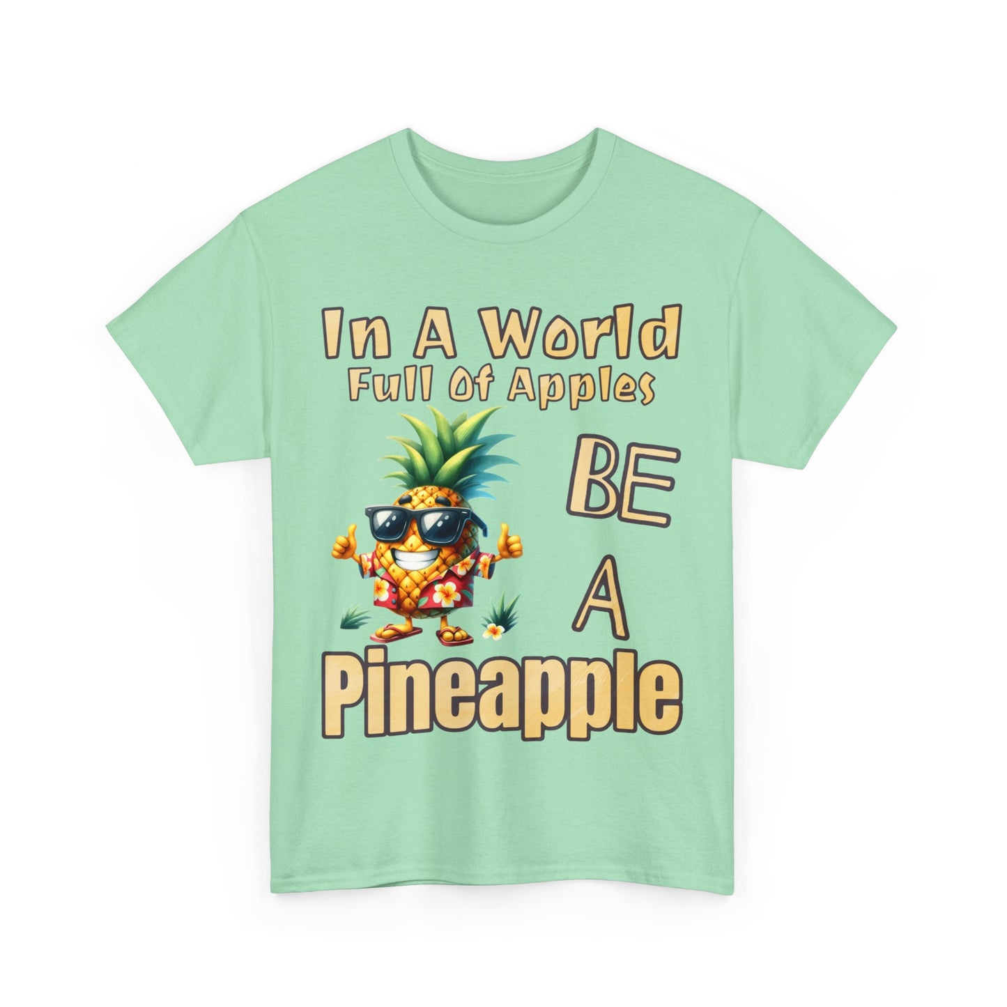 Cool Pineapple With Flower Shirt Unisex Heavy Cotton Tee