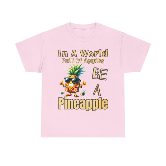 Cool Pineapple With Flower Shirt Unisex Heavy Cotton Tee