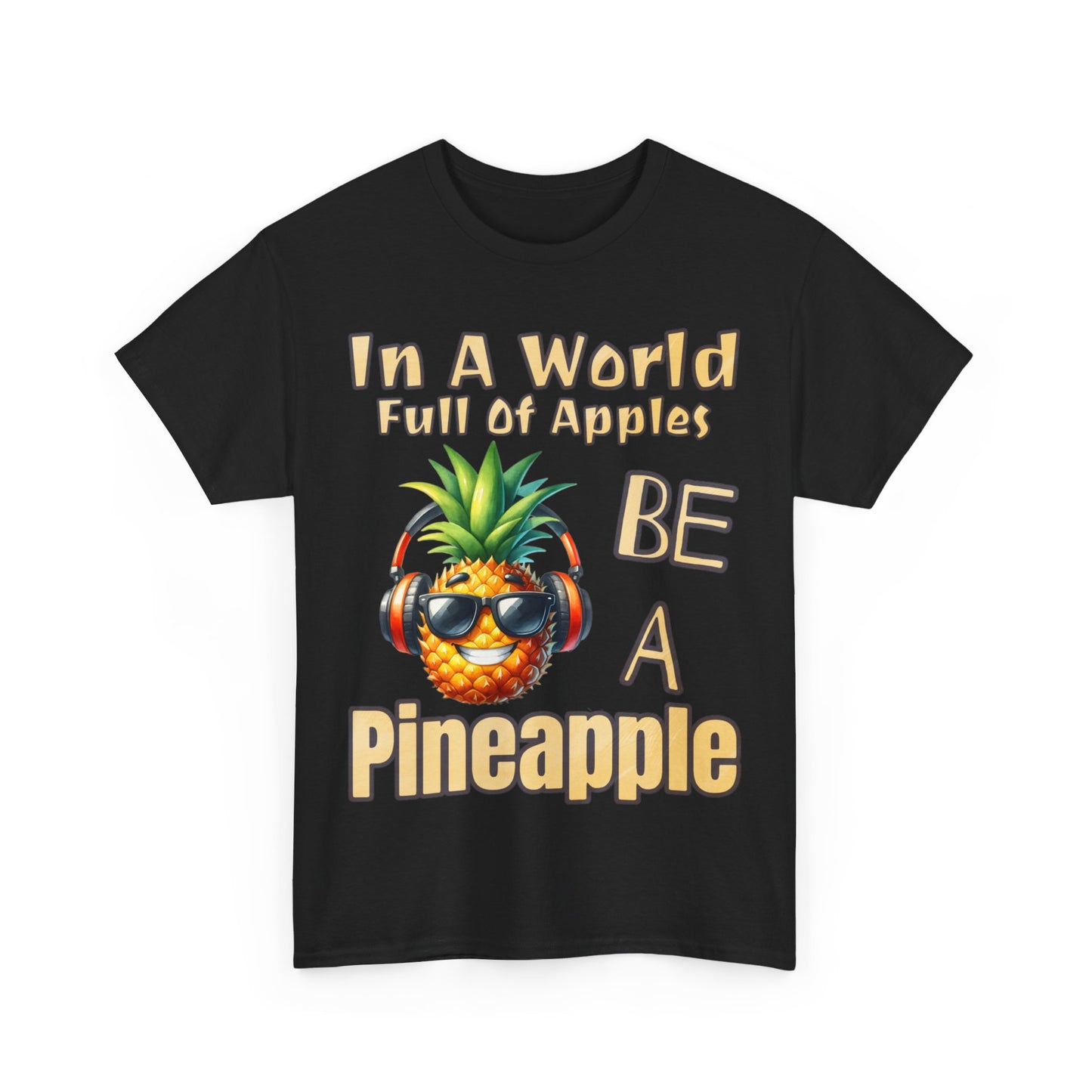 Cool Pineapple Music Headphones Unisex Heavy Cotton Tee