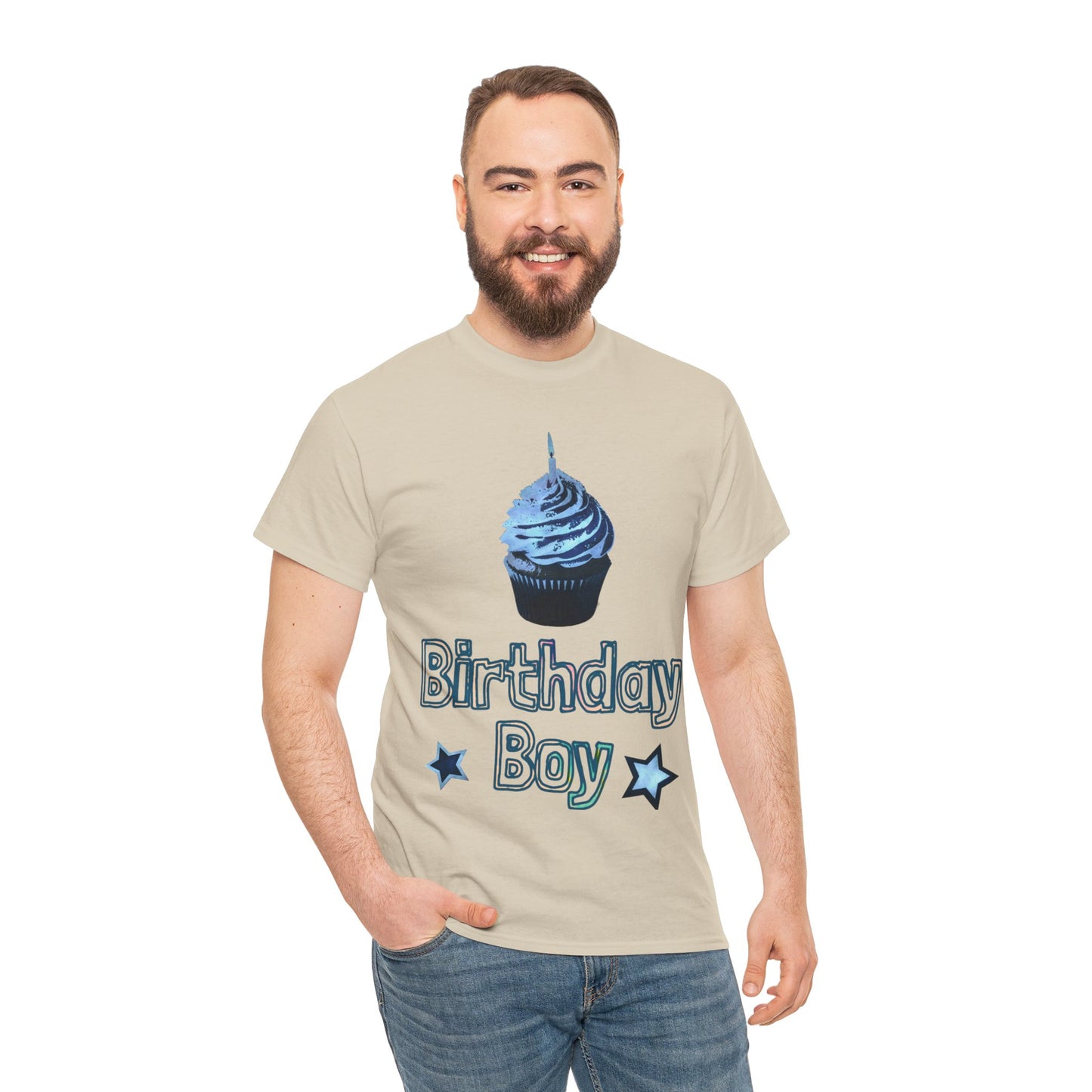 Birthday Boy Cupcake Blue Faded Design Unisex Heavy Cotton Tee