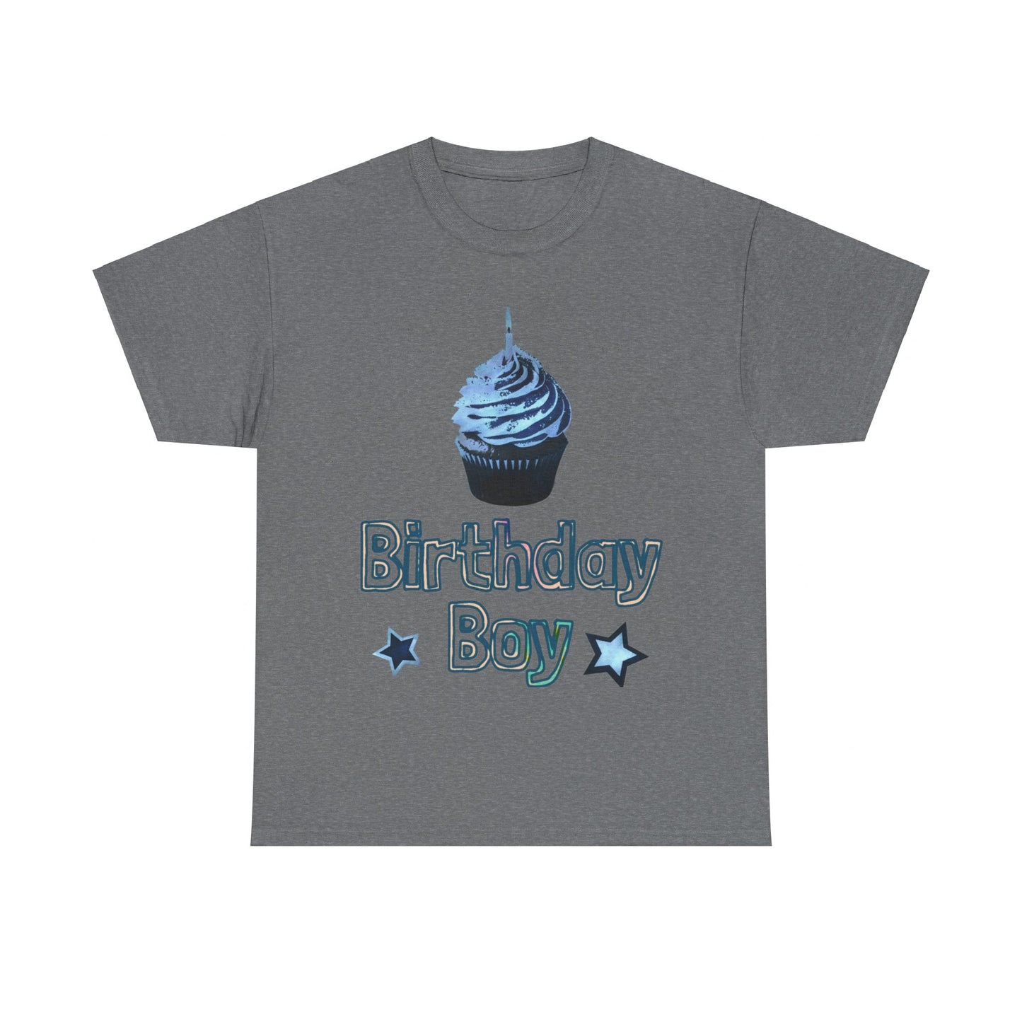 Birthday Boy Cupcake Blue Faded Design Unisex Heavy Cotton Tee