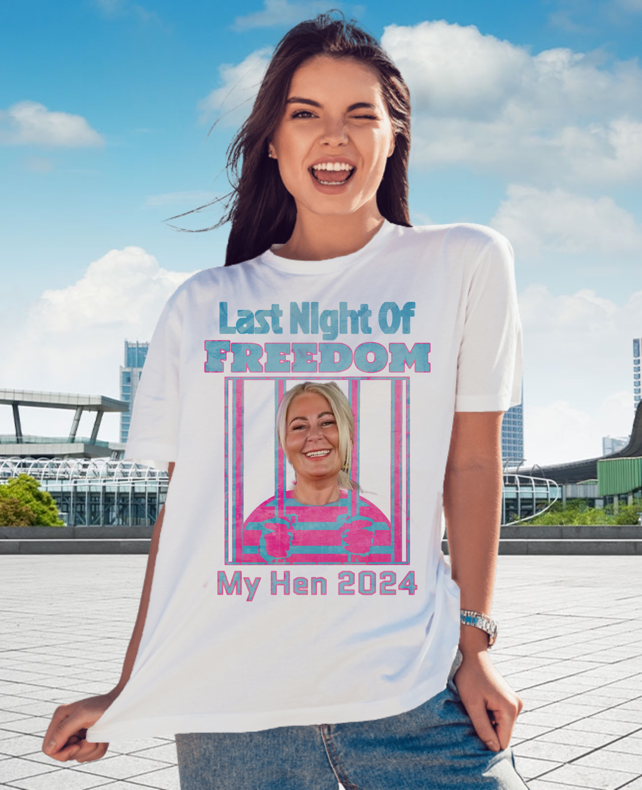 Last Night Of Freedom Hen T-Shirt Unisex Fit Personalised with Photo